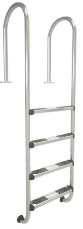 Poolleiter Deluxe mit 4 Stufen - V4A Edelstahl Tiefbeckenleiter - Enge Ausführung für Pools bis 150 cm Tiefe - Hochglanzpoliert - Bis zu 150 kg belastbar