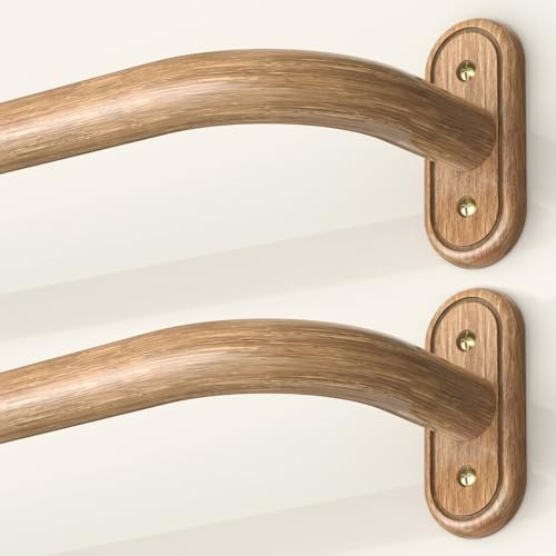 JRZOO Gardinenstangen aus Holz, Verdunkelung, langlebig, für Fenster, 48 bis 84 Zoll, 1 Zoll, dekorative Raumverdunkelung, gebogene Boho-Gardinenstange (Holz, einzigartiges Design, komplett)