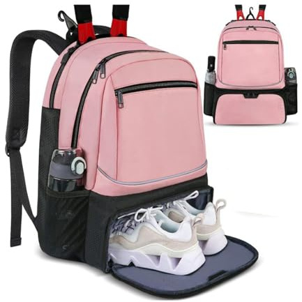 Grande zaino da tennis con gancio per recinzione, borse per racchette da badminton con scomparto separato per scarpe per donne e uomini, tasca laterale in rete per palline da tennis, contiene 2