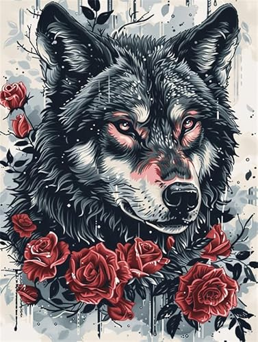 Kitquiver Teppich Knüpfen Set Erwachsene Wolf Knüpfen Set Erwachsene Vorgedruckt 52X38cm DIY Knüpfsets mit Werkzeug Knüpfhaken-Teppich Teppichherstellungs Handarbeit für Heimdekoration