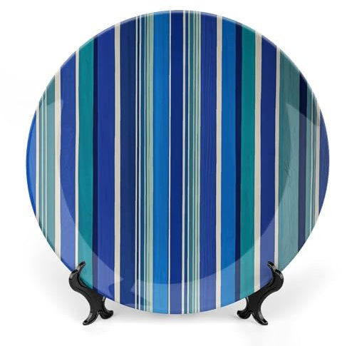Grandes assiettes décoratives en porcelaine anglaise à rayures bleues de 25,4 cm pour présentation - Assiette désert en céramique avec présentoir - Assiette en porcelaine personnalisée pour cuisine