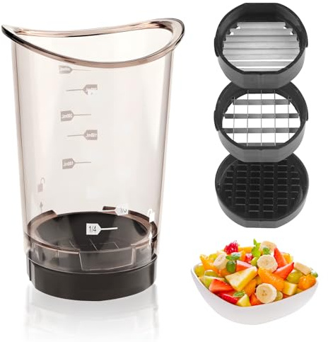 Obstschneider mit Behälter, Abnehmbarer Erdbeerschneider & Tassenschneider Cup Slicer, Obstschneiderbecher für Erdbeeren, Trauben, Banane, Gemüse, Upgraded Obstschneider Cup mit Schneidfang