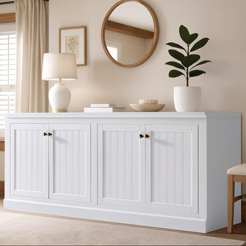 AMERLIFE 72 Farmhouse Sideboard Buffet Cabinet with Barn Doors, Storage Console Table with Adjustable Shelves, Coffee Bar/TV Stand for Living Room, Kitchen, Entryway, White