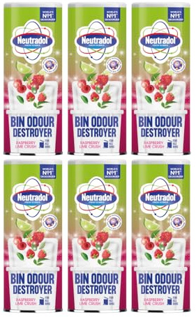 Neutradol Dustbin Odour Destroyer, Bin Freshener Deodorising Powder, Odour Eliminator for Indoor & Outdoor Bins, Raspberry Lime Crush, Multipack of 6 x 350g
