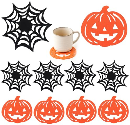 10 Pièces Dessous de Verre, Dessous Verre Halloween, sous Verre Feutre, Absorber l'eau, Décorations Table pour Halloween