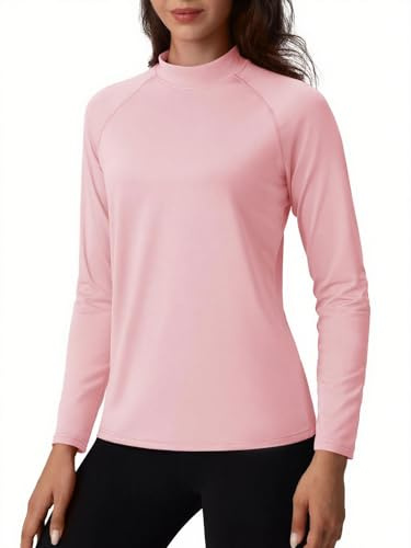 TACVASEN Camiseta termica Mujer Manga Larga Suéter de Mangas Largas para Invierno Camiseta Deportiva de Mangas Largas Mujer Top Rosa Claro, S