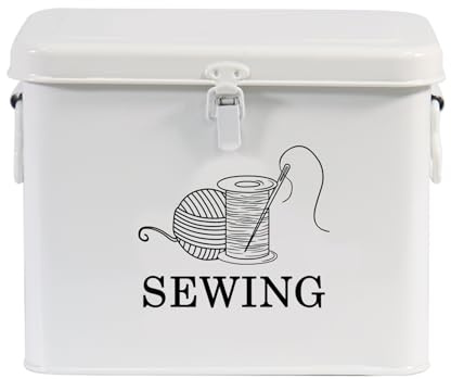 Punorric Sewing Box, Metal Sewing Basket, Large capacity Cap Cross Stitch Accessories Organiser for Scissors Thread Pins Needles & Clips, Needle and Thread Kit with Handle for Grandma Gifts