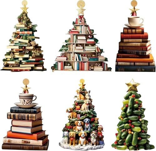 6 Stück Christbaumschmuck Bücher, Weihnachtsbaumschmuck Bücher, Weihnachtsanhänger Weihnachtsschmuck, Weihnachten Ornamente, Weihnachtsbaum Anhänger Acryl für Geschenk, Weihnachtsbaum Ornamente