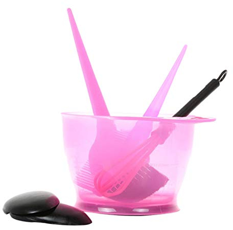 Juego de 6 piezas para teñir el cabello, cepillo para colorear, peine, cuenco mezclador, cubierta para las orejas, color rosa