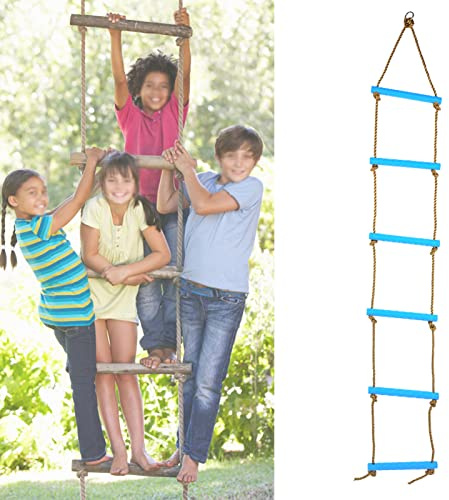 Fockety Scala da Arrampicata in Corda per Bambini, Durevole, Interattivo, Giocattolo da Esterno, Attrezzatura per Esercizi, per Bambini, Parco Giochi Domestico, Plastica Rossa e Nylon (Blue)