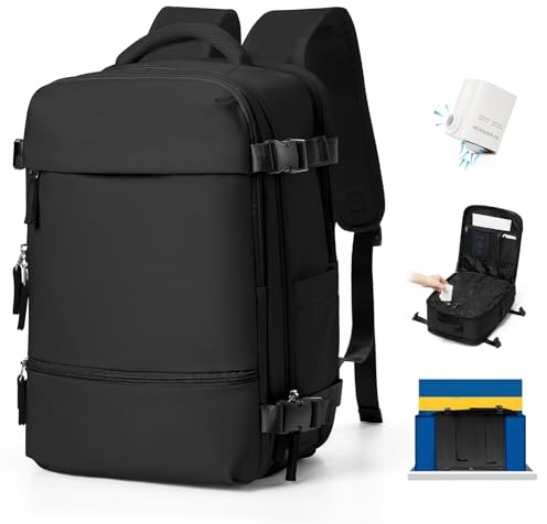 SEAFEW Sac à dos sous vide de voyage avec pompe 40x30x20 pour Ryanair, Sac À Main Bagage Cabine Avion para Easyjet, sac à dos décontracté pour ordinateur portable,Sac de Voyage pour Week-End,B01-Noir