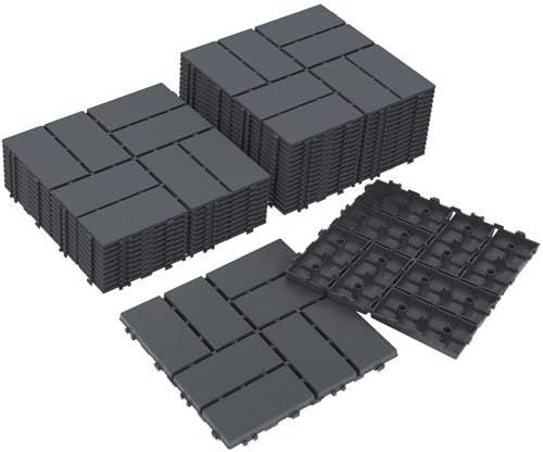 Neoaider Decking Tiles 27Pcs, 12 x 12 Waterproof Outdoor Patio Flooring All-Weather, 27 sq. ft Plastic Interlocking Floor Decking Tile for Garden Porch Poolside Balcony Backyard, Dark Grey