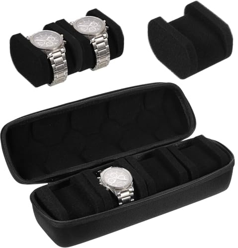 Lansls Hard Watch Travel Case 4 Slots, Portable Watch Box Organizer For Men And Women With Anti-Slip Pillows, Shockproof Eva Storage Display For Smart Watches & Wristwatches, Black