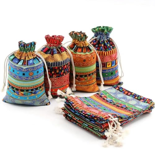 WUYJI Jewellery-Making Display & Packaging, 8 sacchetti in cotone, lino/iuta, sacchetti regalo con coulisse, sacchetti riutilizzabili, adatti per matrimoni, artigianato, regali, snack, gioielli Natale