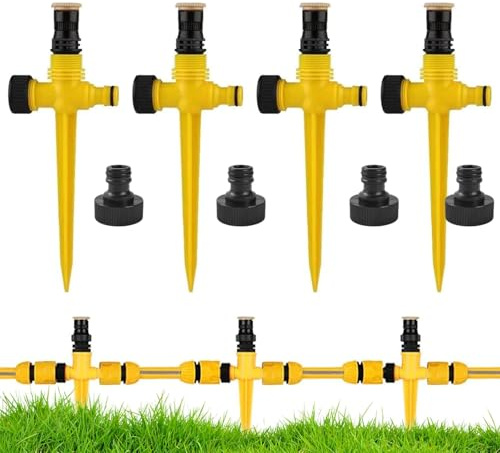 NiceNaiils Lot de 4 arroseurs automatiques 360° - Asperseur d'arrosage réglable avec brumisateur - Système d'irrigation pour pelouse et Jardin - Raccord Rapide - Arrosage extérieur Automatique