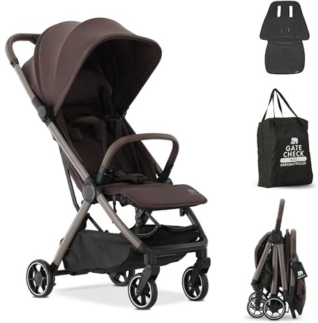 Deryan Air Reisebuggy Kinderwagen fürs Flugzeug-Handgepäck - Ultraleichter kompakter Buggy bis 22 kg (0-4 Jahre), faltbarer Kinderbuggy mit Transporttasche, UPF 50+ Sonnendach, Liegefunktion, Chocolat