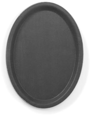 HENDI Serviertablett, oval, Rutschfester Gummibeschichtung, Schock- und bruchfest, flachem Rand, Gastro Tablett, Tablett, 230x160x(H) 12mm, Glasfaser, schwarz