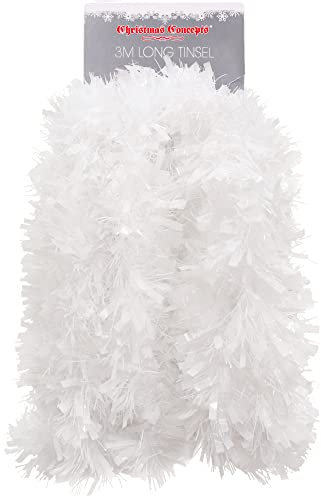 Christmas Concepts® 3m / 9.8ft Chunky/Fine Christmas Tinsel - Christmas Decoration Tinsel (White)