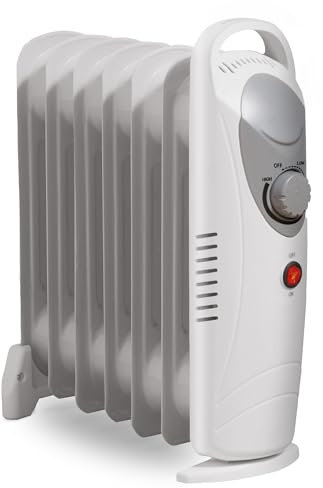 800W Mini Oil Filled Electric Portable Radiator Compact 5 Fin Thermostat Heater
