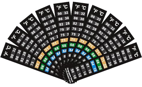 Propagate Pro - Stick On Thermometer Strip for Fish Tank, Aquarium Thermometer, Kombucha, Beer & Wine Fermentation - Vertical Temperature Strips w/Color-Changing Display, 50–90°F (10–32°C) (10-Pack)