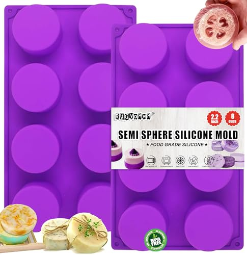 8-Cavity Round Silicone Mold for Soap, Cake, Bread, Cupcake, Cheesecake, Cornbread, Muffin, Brownie, and More (2 Pack)