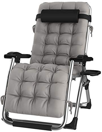 DQCHAIR Lehnender Schwerelosigkeits-Stuhl im Freien mit Getränkehalter, extrabreiter Verstellbarer Liegestuhl für Patio-Garten-Strand-Pool, mit Kissen-Unterstützung 200kg (Color : Silver)
