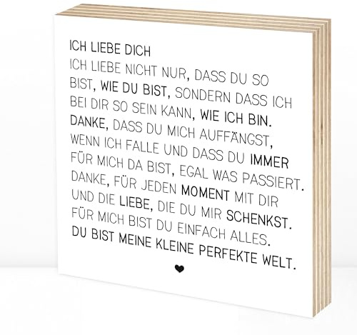 Wunderpixel® Holzbild Ich Liebe Dich - Liebeserklärung - 15x15x2cm zum Hinstellen Aufhängen - schwarz-weißes Holz-Schild Bild Poster Aufsteller Deko Wohnung Geschenk Aufmerksamkeit Liebesbrief