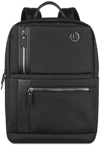bugatti Nero, Herren Rucksack mit Lederakzenten, Medium - 15 Laptopfach - Business Alltagsrucksack, Schwarz