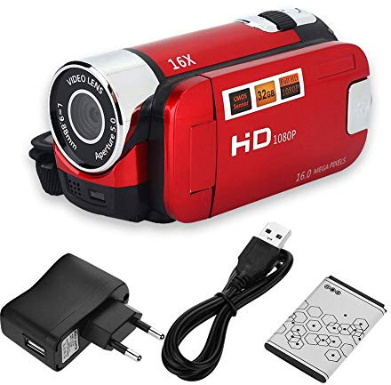 Caméscope Appareil photo numérique Full HD Rotation 270 ° 1080P 16X Caméscope Numérique Caméra vidéo DV(EU-RED)