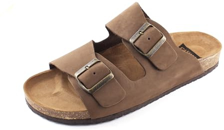 Casual nubuk, lädersandaler män äkta läder, sandaletter, tofflor med korksula, tillverkad i Spanien