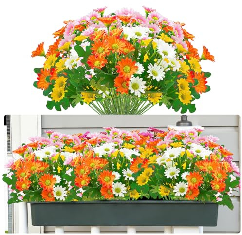OMIGA 5 Bundles Artificial Daisy Flowers Artificial Plants Outdoor Plastic Fake Flowers for Home DIY Craft Wedding Party Decoration Garden Porch Window (Yellow/White/Orange/Pink)