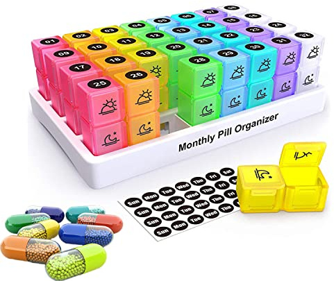 Portapillole Mensile 31 Giorni, Senza BPA Organizer per Pillole 2 volte al giorno Portatile Contenitore per Pillole Giornaliero Viaggio Scatola della Medicina per Mattina e Sera