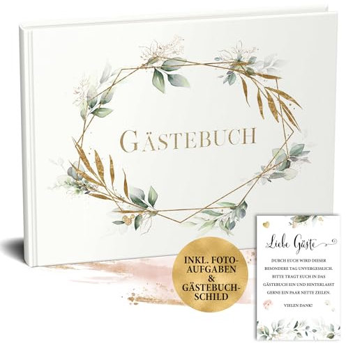 Gästebuch Hochzeit, A4 quer mit 80 blanko Seiten, Hochzeitsgästebuch Vintage, Hochzeitsbuch, Hochzeit Gästebuch, Hochzeitsbuch Gästebuch, Gästebuch Geburtstag, Taufe, Polterabend, Eukalytpus weiß