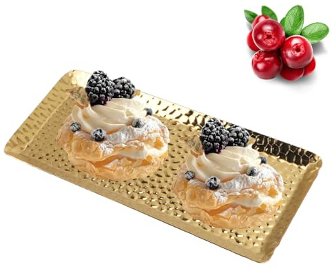 Tissting Edelstahl Serviertablett 25x11cm/9,8x4,3 Zoll Gold - Rechteckige Servierplatte Für Kaffee, Wasser, Tassen, Obst, Ideal Für Zuhause, Hotel, Restaurant