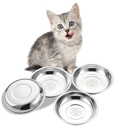 VENTION Katzennapf Flach Edelstahl Klein, 4 Stück Edelstahlschalen für Katzen 14,7cm, Edelstahlersatznapf 320 ml für Erhöhte Futterstation für Katzen, Lebensmittelschalen