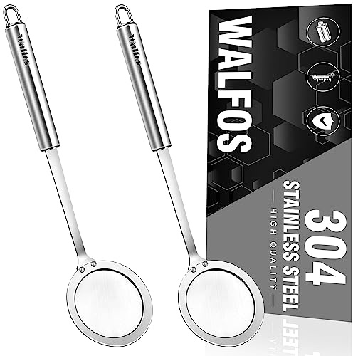 Walfos Skimmer Spoon,304 Stainless Steel Fine Mesh Strainer,Foam Strainer Oil Filter,Ultra Fine Mesh Strainer Perfect For Separation Of The Floating Foam,Fat,Set fo 2