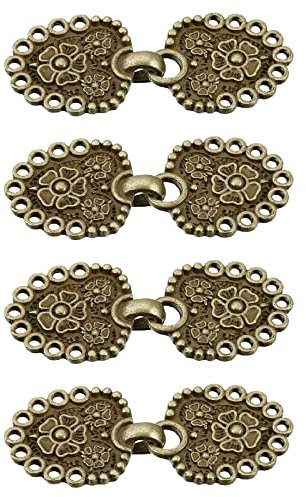 sourcing map Mantel Schließe 4 Paare Aufnähen Haken und Ösen Vintage Umhangspangen Pullover Schal Strickjacke Kragen Verschlüsse Schnalle für Bekleidung (Bronze)