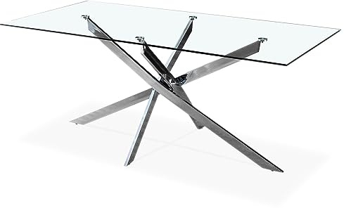 INTENSE DECO Table rectangulaire en Verre et Pied chromé Alix