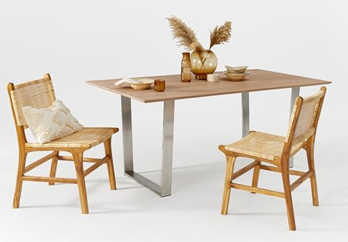 TaBoLe Esstisch Kernbuche Bianco geölt mit Schweizer Kante Edelstahl-Gestell in Trapezform 180x100 cm