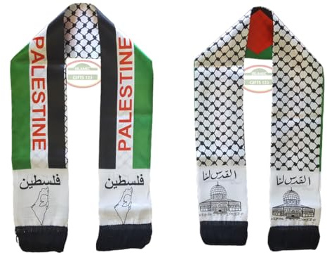 Großhandel Palästina-Flaggen-Schal AL-AQSA GAZA Al Quds Jerusalem Bulk Arab KEFFIYEH Herren Schal Islamic Gifts 123, Weiß, Grün, Schwarz und Rot, 52x5 Inch