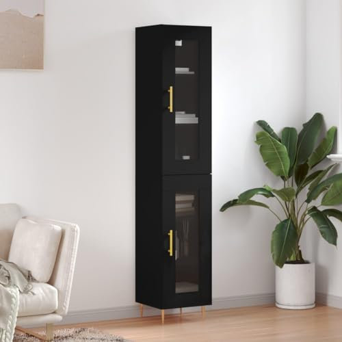 CIADAZ Highboard Schwarz 34,5x34x180 cm Holzwerkstoff, Sideboard Wohnzimmer, Schlafzimmer Kommode, Bücherschrank, Wohnzimmerschrank, Hochschrank, Wohnschrank - 3199418