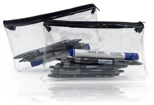 QQDBT Clear Pencil Case With Zipper - 2 PCS Transparent PVC for School Exams, Office, Home and Travel