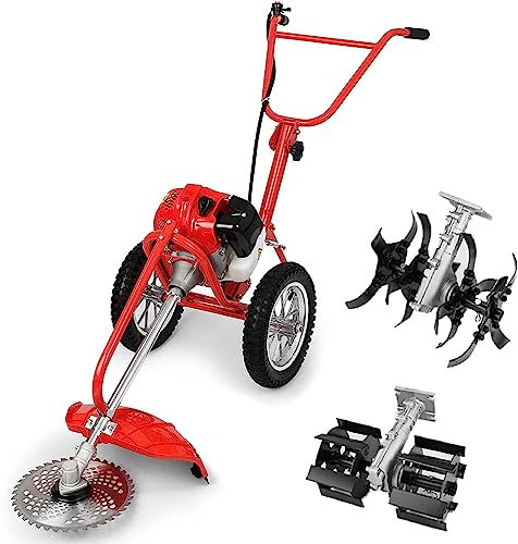 NAKEAH Benzin-Rasenmäher, begehbarer 42,7 cc, Mehrzweck-Unkrautjäter, kleiner Unkrautjäter, begehbarer Vertikutierer, Haus mit 2-Takt-Motor, gasbetriebener Rasenmäher