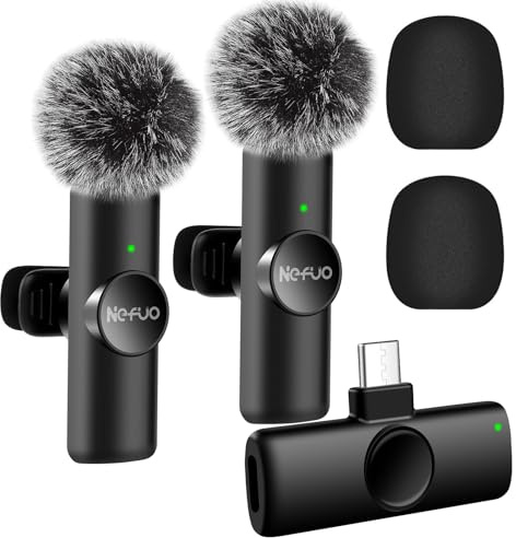 Nefuo Micrófono Inalámbrico Solapa para iPhone, Android, Plug&Play Mini Microfono, Micrófono Lavalier Inalámbrico para Ideal para Entrevistas, Streaming, Youtube, TikTok, Vlogging (iOS&USB-C)