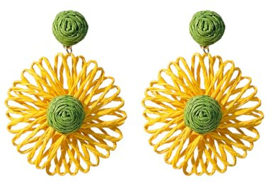 QKEPCY Blumen Ohrringe Bunt Damen Blumenförmige Ohrringe Gänseblümchen-Ohrringe Ohr Schmuck Boho-Stil Hawaiian Holiday Style Raffia Weaving Schmuckgeschenk für Mädchen