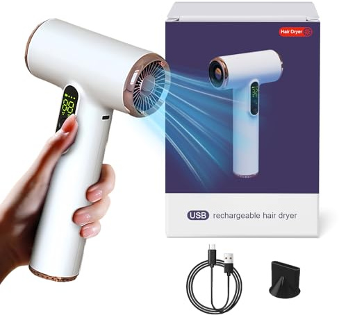 Secador de Pelo, Secador de Pelo Inalámbrico, Secador de Pelo Portátil Recargable por USB con Batería de 15000 MAh, Gran Potencia Eólica de Secado Rápido, para Dormitorios de