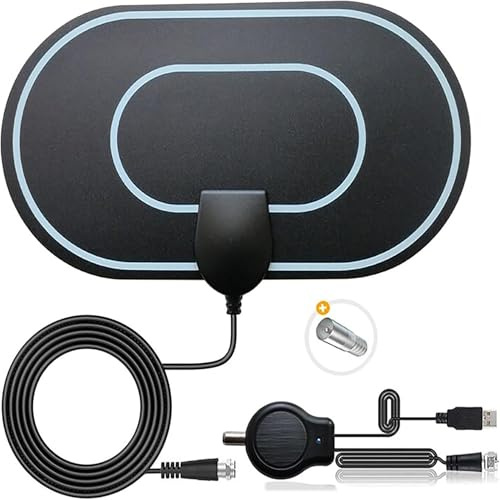 Antenna TV Interna Amplificata Potente, Antenna TV Digitale, Supporto Ricezione a 4K 1080p VHF UHF DVB-T/DVB-T per Smart TV, Cavo Coassiale da 5M