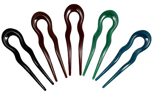 Healvian 5 Pcs U-shaped Resin Hairpins Wave Design, Multi-color Hair Sticks for Women, Sturdy Hair Chopsticks Set Suitable for Daily Styling and Headdress Accessories
