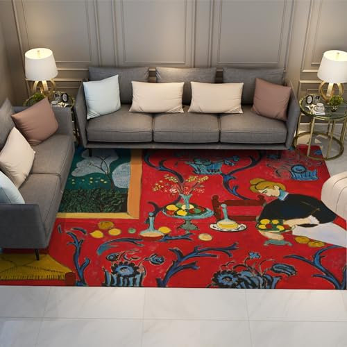 BYLEEHOMED Berühmter Gemälde Druck Teppich 150x210cm Klassische Harmonie in Rot Wohnzimmer Schlafzimmer Essbereich Teppich mit Gummirücken Home Office Dekor