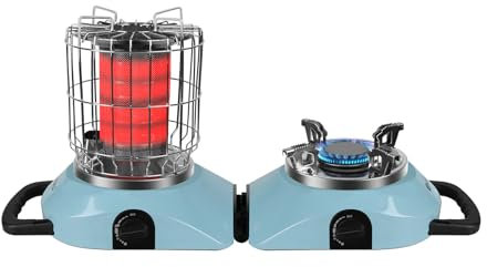 Sanauvulcan Calentador y estufa de propano plegable 2 en 1, calentador de propano portátil de 11000 BTU y estufa de gas de 5100 BTU, adecuada para cilindros de gas de 1 libra y 20 libras, para patio,